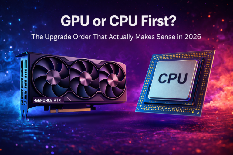 GPU or CPU first upgrade comparison for 1080p gaming showing graphics card and processor